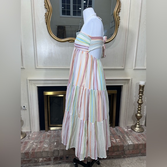 American Eagle Striped Ruched Halter Midi Dress | M | Cotton Lined Tiered - Picture 5 of 16